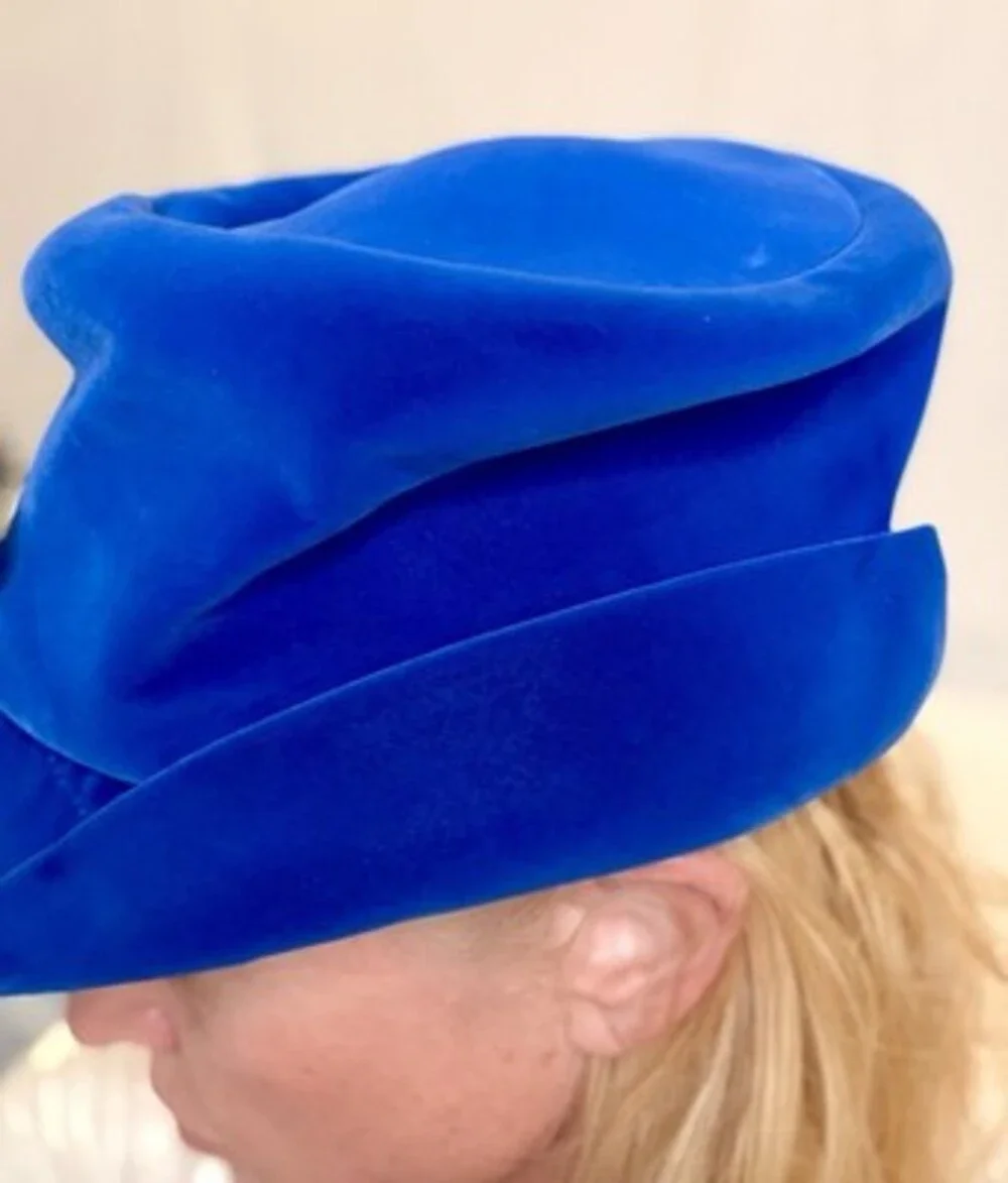 Blue Velvet Cloche Hat Purple Bow Accent Classic Formal Party One Size